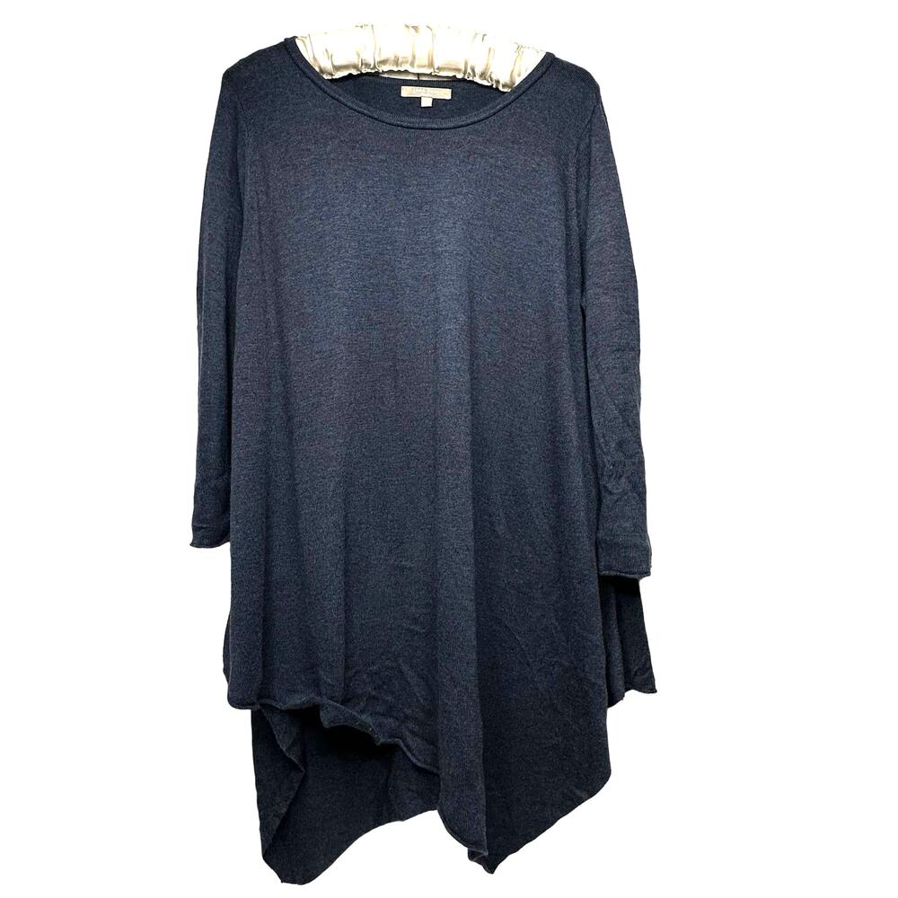 Joan Vass Studio Sweater Size Large Handkerchief Hem Asymmetrical Blue